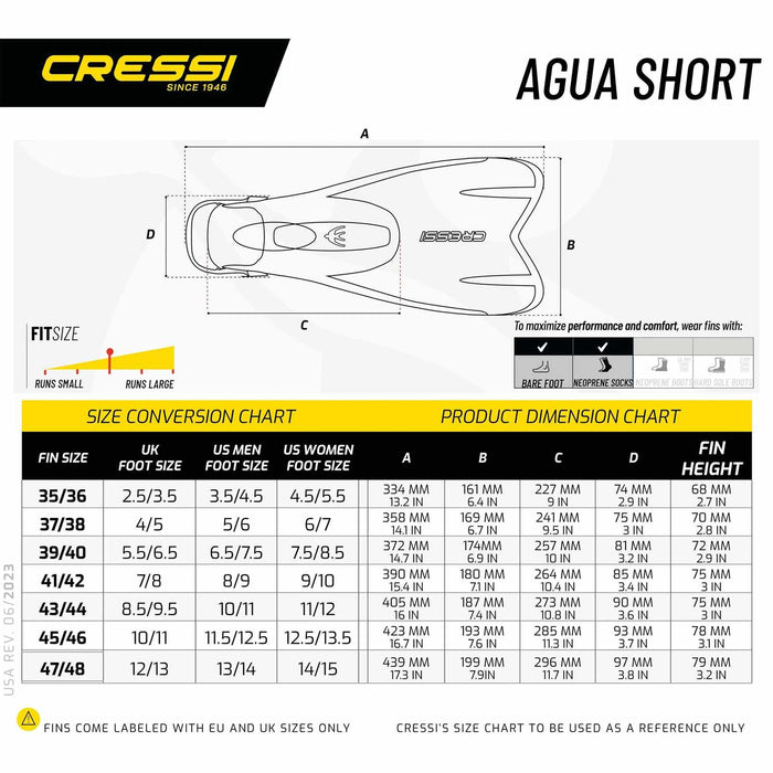 Finsy do snorkelingu i pływania Agua Krótkie Niebieskie EU 45-46-UK 10-11 Cressi DP206245