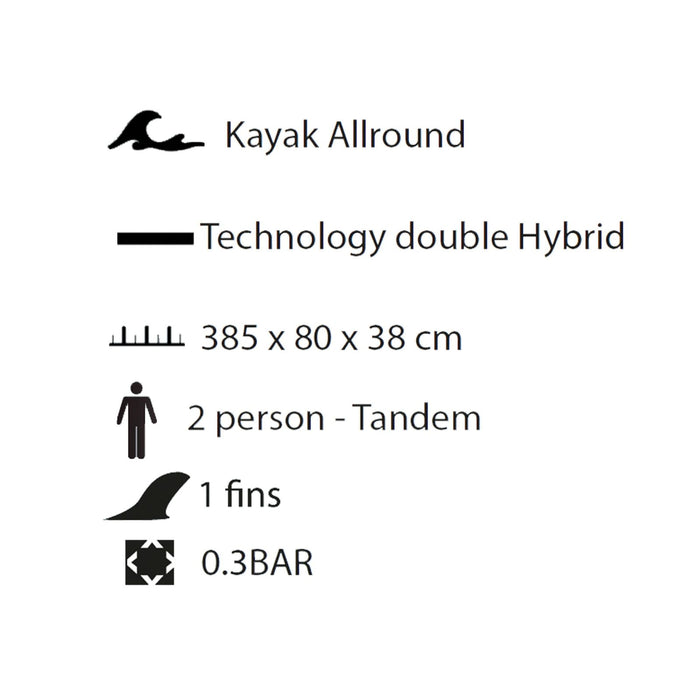 Aufblasbares Kajak Hawk 385 2 Personen-Tandem Kohala KHD385